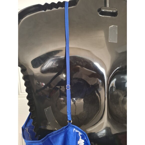 Women's Peacock Slip Dress Size 2X Shiny Satin Blue Adjustable Coquette - Picture 8 of 8